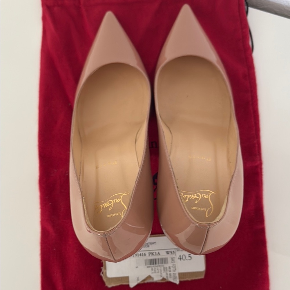 Christian Louboutin, Kate 85MM Patent Leather Pumps, Nude, Size 40.5 - Picture 4 of 12